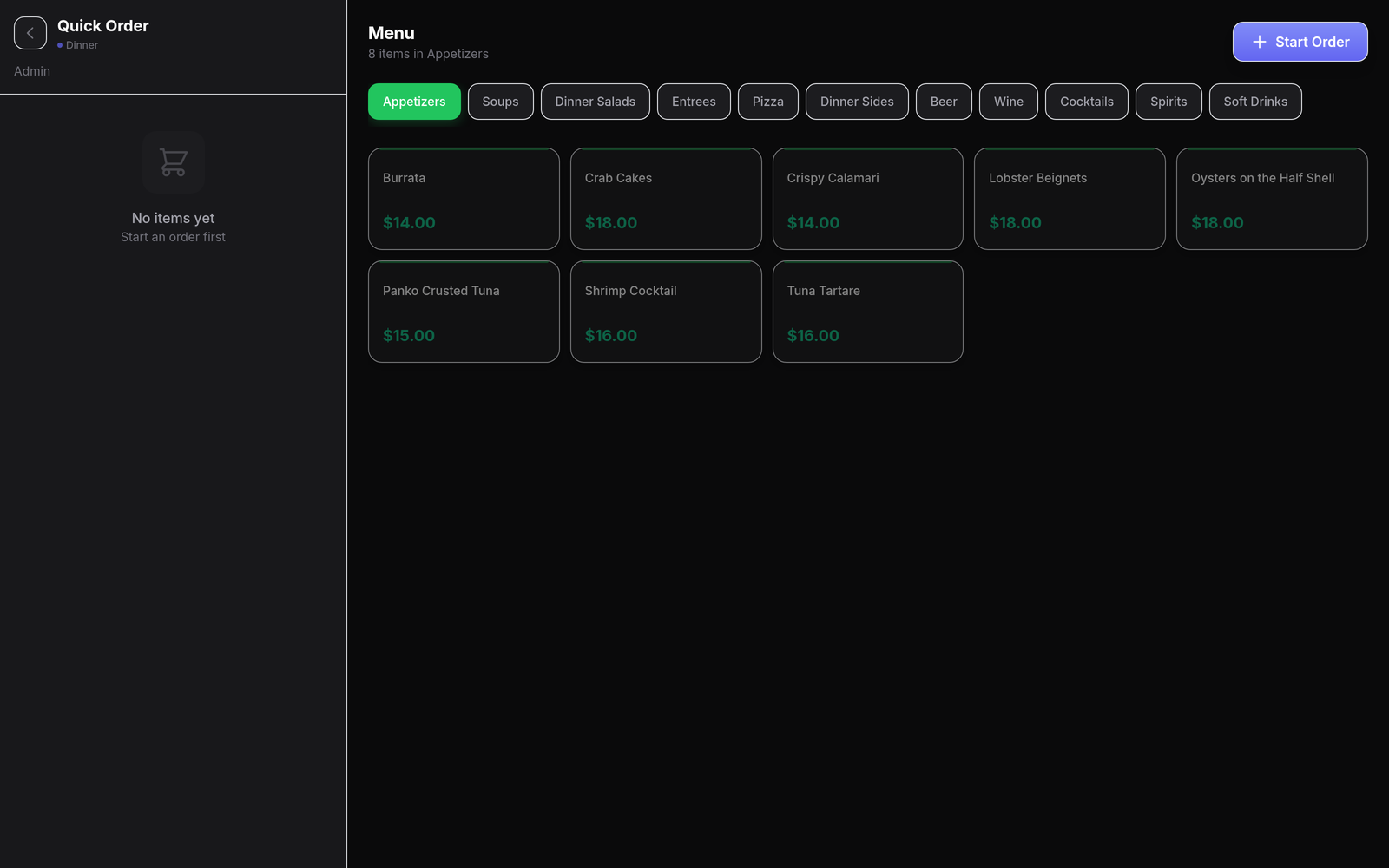Restaurant POS — menu & ordering